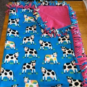 Cow Fleece Tie Blanket